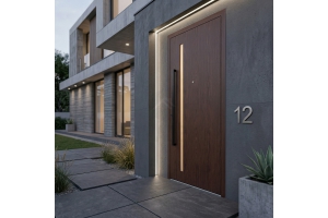 Puerta de aluminio con acabado en madera