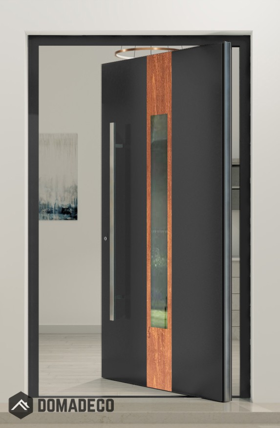 PIVOT V08 - puerta de entrada de aluminio con piedra natural