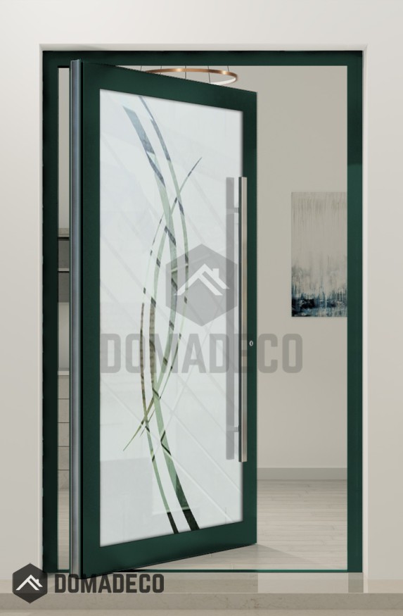 PIVOT Glass S2 - puerta pivotante de aluminio esmerilado con dos franjas transparentes