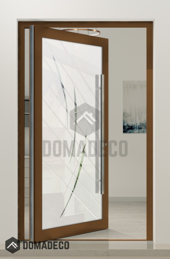 PIVOT Glass S2 - puerta pivotante de aluminio esmerilado con dos franjas transparentes