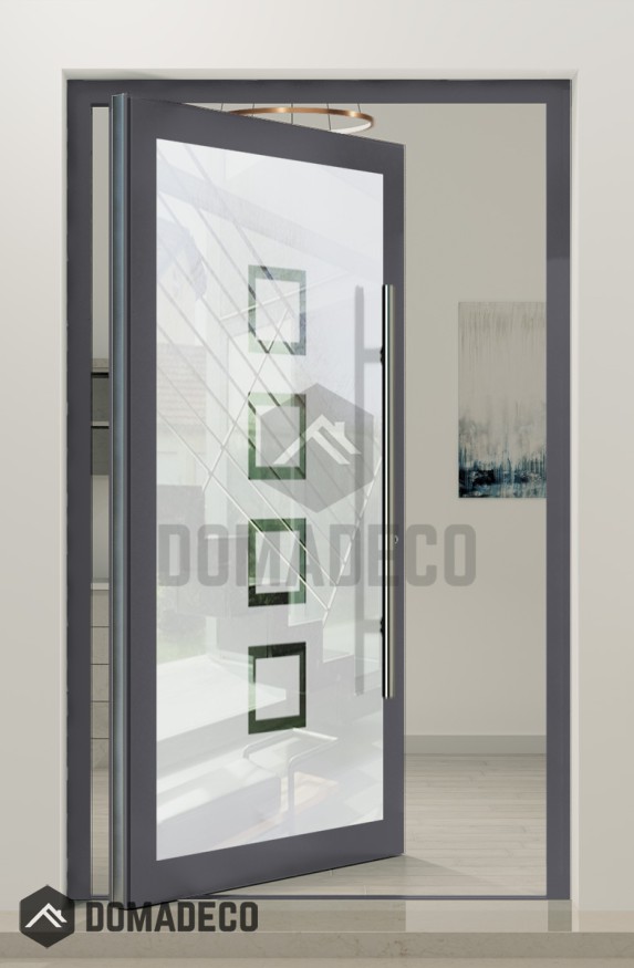 PIVOT Glass S2 - puerta pivotante de aluminio esmerilado con dos franjas transparentes