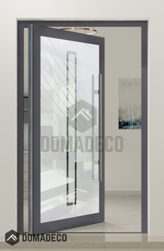 PIVOT Glass S2 - puerta pivotante de aluminio esmerilado con dos franjas transparentes