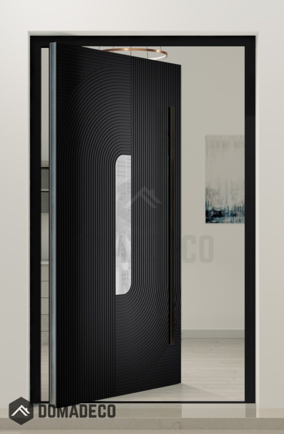 PIVOT V22 - puerta de entrada pivotante de aluminio con decoración de madera