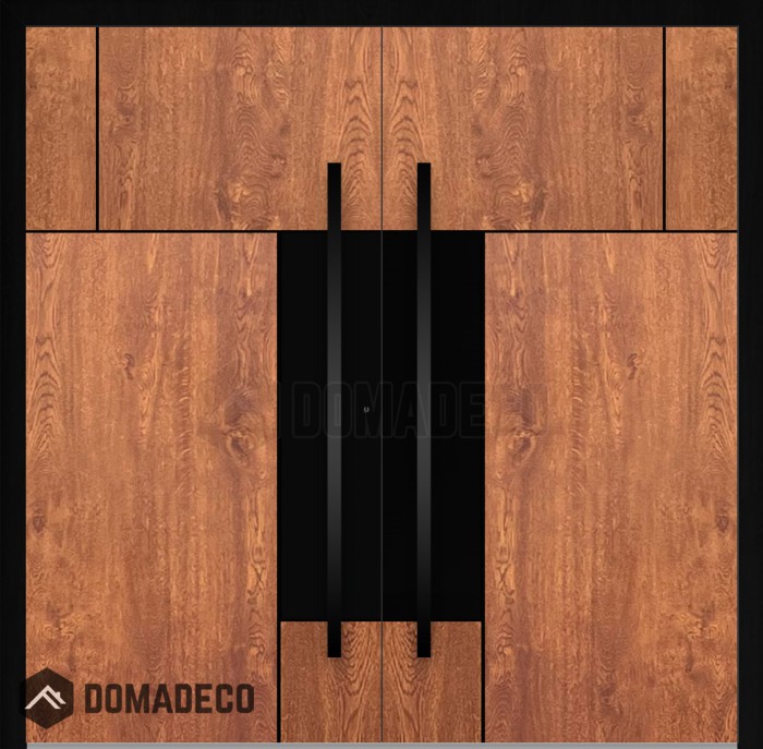 LIM v35 doble: puerta de entrada doble de aluminio con textura y decoración de madera