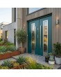 Puerta doble contemporánea de acero inoxidable verde con cristal
