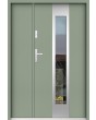 Sta Amerigo Uno: puerta contemporánea de acero inoxidable con panel lateral.
