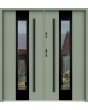 Sta Amerigo Noir Double: puerta doble contemporánea de acero inoxidable con marco negro alrededor del cristal.