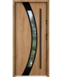 Sta Andromeda noir: puerta metálica exterior simple con marco negro alrededor del cristal.