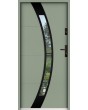 Sta Andromeda noir: puerta metálica exterior simple con marco negro alrededor del cristal.