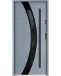 Sta Andromeda noir: puerta metálica exterior simple con marco negro alrededor del cristal.