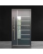 Puerta de entrada moderna de lujo en aluminio antracita oscuro con cristal.
