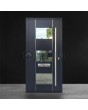 Puerta de entrada moderna de aluminio con aislamiento térmico en caoba y cristal.