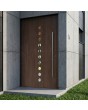 Puerta de entrada de aluminio color nogal con diez ventanillas