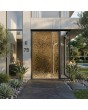 Puerta batiente de aluminio revestida con chapa de acero inoxidable dorado