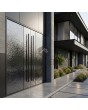 puerta batiente de aluminio revestida con chapa de acero inoxidable gris