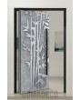 Puerta pivotante con textura de la Torre Eiffel en metal fresado.