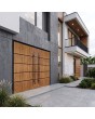 Puerta de entrada doble de aluminio macizo en color roble dorado