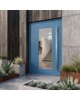Puerta exterior de aluminio con ventana y aislamiento, de color azul