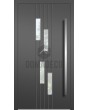 LIM C25: moderna puerta de entrada de aluminio con ventanas verticales.