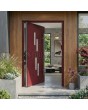 PIVOT C25: puerta delantera pivotante de aluminio con cuatro ventanas.
