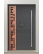 PIVOT C27 - puerta pivotante de aluminio recubierta de chapa de cobre con cuadrados recortados