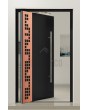PIVOT C27 - puerta pivotante de aluminio recubierta de chapa de cobre con cuadrados recortados