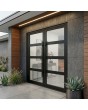Puerta de entrada doble de aluminio negro con cuatro paneles de cristal