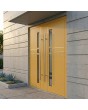 Puerta de entrada doble moderna de aluminio en color amarillo con cristal