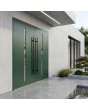 Puerta de entrada de aluminio con doble bisagra y cristal vertical