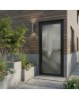 Puerta batiente de aluminio negro con cristal templado
