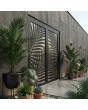 Puerta de aluminio con doble acristalamiento en color antracita y panel decorativo