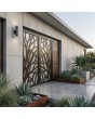 Puerta de aluminio con doble acristalamiento en color marrón y panel decorativo