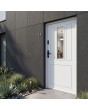 Puerta metálica de diseño clásico con exterior blanco