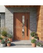 Puerta pivotante moderna de aluminio color roble dorado