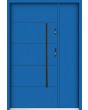 Sta Henson Uno: puerta de entrada contemporánea de acero con nervaduras y panel lateral.