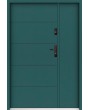 Sta Henson Uno: puerta de entrada contemporánea de acero con nervaduras y panel lateral.