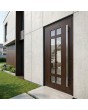 Puerta exterior moderna de aluminio en color nogal