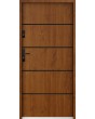Sta Hunt noir: puerta de entrada minimalista de acero para hogares modernos con rayas negras.