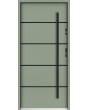 Sta Hunt noir: puerta de entrada minimalista de acero para hogares modernos con rayas negras.
