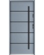 Sta Hunt noir: puerta de entrada minimalista de acero para hogares modernos con rayas negras.