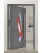 PIVOT INLAY - Puerta pivotante de aluminio con óvalos de colores.