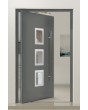 PIVOT Izobar: puerta de aluminio con un solo pivote y cinco ventanas.