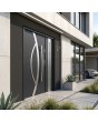 Puerta de entrada exterior negra con panel lateral