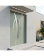 Puerta de entrada exterior verde con panel lateral