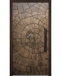 LIM M30: puerta con bisagras de aluminio con textura marrón de metal fresado.