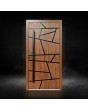 Puerta de entrada moderna de aluminio color roble dorado con rayas negras