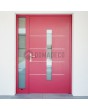 Puerta de entrada de aluminio color burdeos