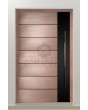 Puerta pivotante de aluminio con textura de cobre de metal fresado.