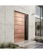 Puerta abatible de aluminio con textura de cobre de metal fresado.