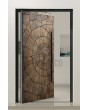 PIVOT M30: puerta pivotante de aluminio con textura marrón de metal fresado.